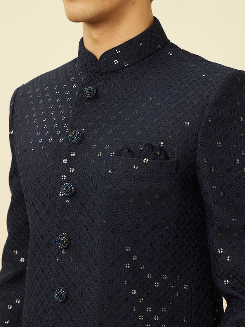 Manyavar Violet Blue Diamond Patterned Sequined Suit