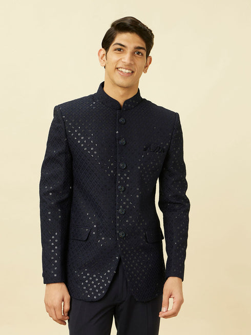 Manyavar Violet Blue Diamond Patterned Sequined Suit