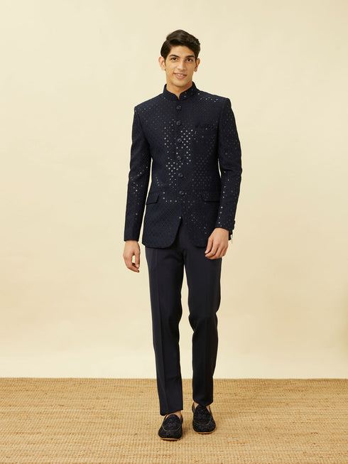 Manyavar Violet Blue Diamond Patterned Sequined Suit