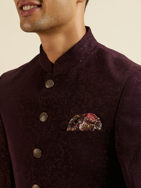 Manyavar Wine Bel Buti Patterned Jodhpuri Set