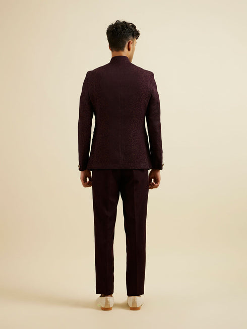 Manyavar Wine Bel Buti Patterned Jodhpuri Set