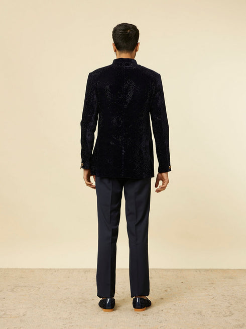 Manyavar Dark Blue Rhinestone Embellished Suit