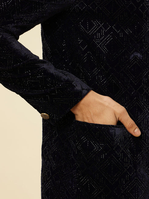 Manyavar Dark Blue Rhinestone Embellished Suit