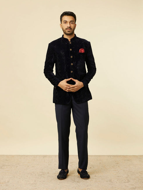 Manyavar Dark Blue Rhinestone Embellished Suit