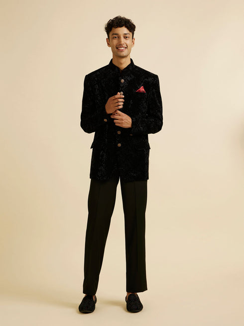 Manyavar Black Rhinestone Embellished Jodhpuri Suit