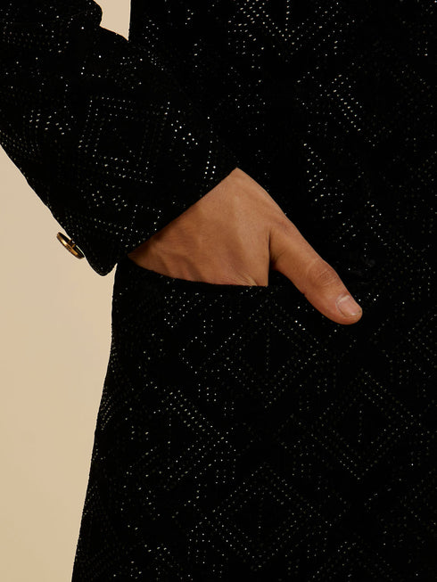 Manyavar Black Rhinestone Embellished Jodhpuri Suit