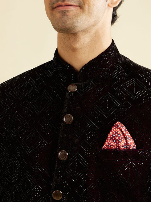 Manyavar Wine Rhinestone Embellished Jodhpuri Suit