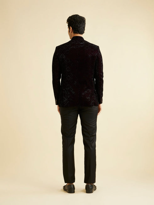 Manyavar Wine Rhinestone Embellished Jodhpuri Suit
