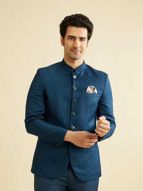 Manyavar Teal Blue Jodhpuri Suit with Imperial Patterns