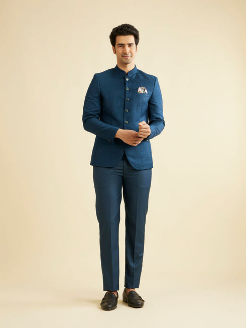 Manyavar Teal Blue Jodhpuri Suit with Imperial Patterns