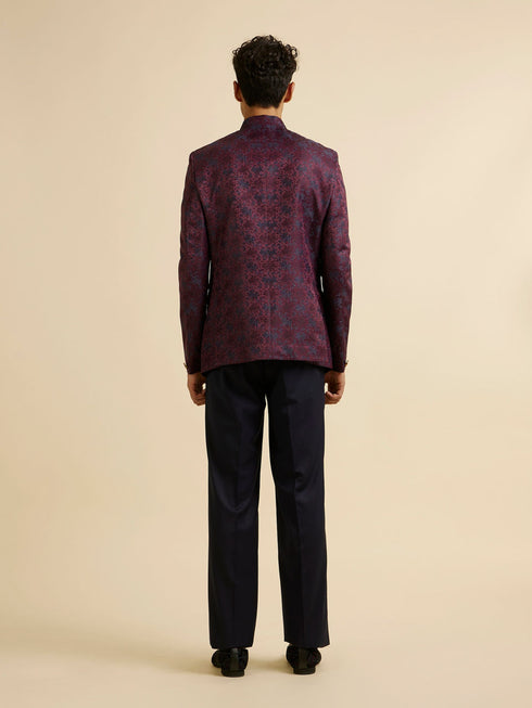 Manyavar Wine Floral Jaal Patterned Jodhpuri Suit