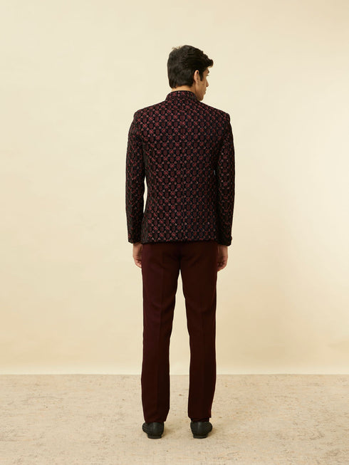 Manyavar Kohl Black Floral String Patterned Jodhpuri Suit