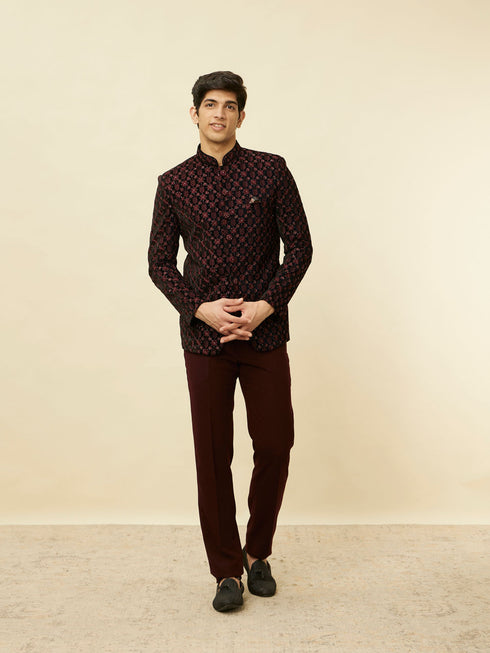 Manyavar Kohl Black Floral String Patterned Jodhpuri Suit