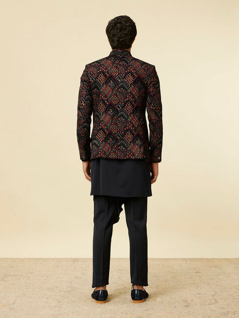Manyavar Navy Blue Fern Embroidered Indo Western