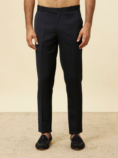 Manyavar Navy Blue Fern Embroidered Indo Western