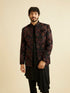 Manyavar Midnight Black Indo Western Set with Fern Motifs in a Fish Scale Pattern