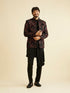 Manyavar Midnight Black Indo Western Set with Fern Motifs in a Fish Scale Pattern