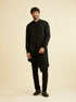 Manyavar Midnight Black Indo Western Set with Fern Motifs in a Fish Scale Pattern