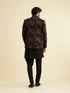 Manyavar Midnight Black Indo Western Set with Fern Motifs in a Fish Scale Pattern