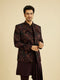 Manyavar Wine Red Indo Western Set with Fern Motifs in a Fish Scale Pattern