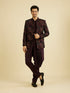Manyavar Wine Red Indo Western Set with Fern Motifs in a Fish Scale Pattern