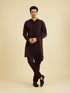 Manyavar Wine Red Indo Western Set with Fern Motifs in a Fish Scale Pattern