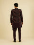 Manyavar Wine Red Indo Western Set with Fern Motifs in a Fish Scale Pattern