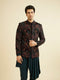 Manyavar Teal Green Indo Western Set with Fern Motifs in a Fish Scale Pattern