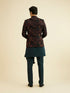 Manyavar Teal Green Indo Western Set with Fern Motifs in a Fish Scale Pattern
