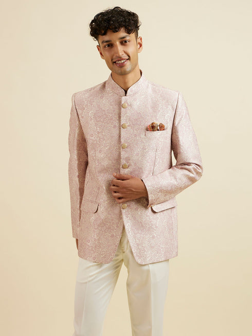 Manyavar Dusty Pink Floral Jaal Patterned Jodhpuri Set