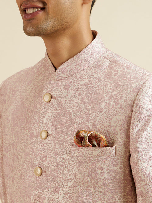 Manyavar Dusty Pink Floral Jaal Patterned Jodhpuri Set