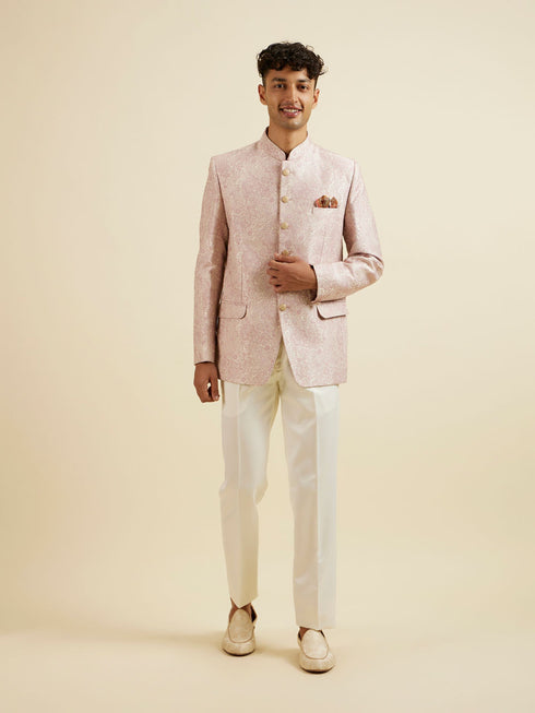 Manyavar Dusty Pink Floral Jaal Patterned Jodhpuri Set