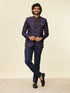 Manyavar Dark Blue Bel Buti Patterned Suit Set