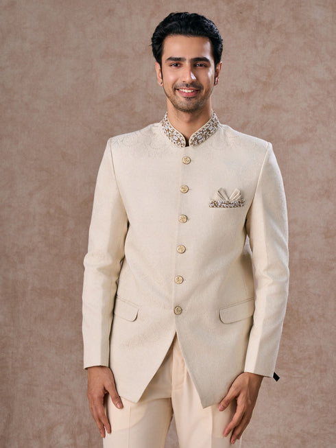 Manyavar Resplendent Cream Jodhpuri Suit