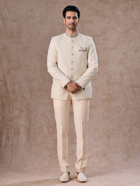 Manyavar Resplendent Cream Jodhpuri Suit