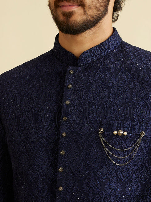 Manyavar Dark Blue Georgette Suit Set