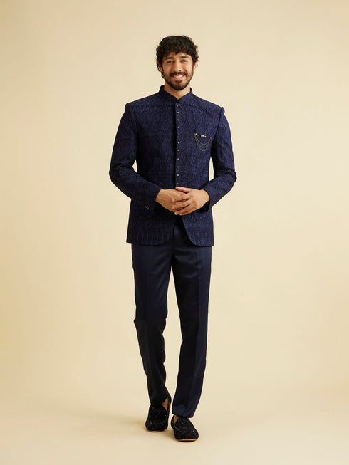 Manyavar Dark Blue Georgette Suit Set