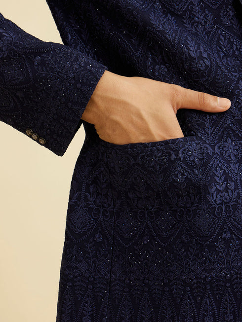 Manyavar Dark Blue Georgette Suit Set