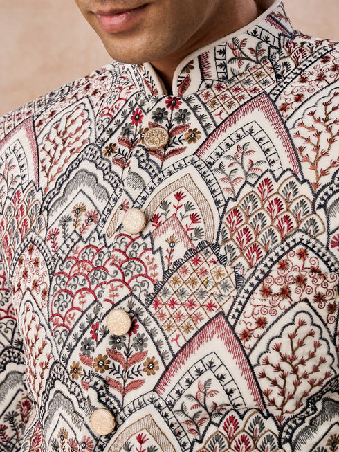 Manyavar Opulent Cream Velvet Jodhpuri Suit