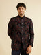 Manyavar Dark Blue Fern Motifs in Fish Scale Pattern Jodhpuri Set
