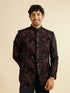 Manyavar Dark Blue Fern Motifs in Fish Scale Pattern Jodhpuri Set