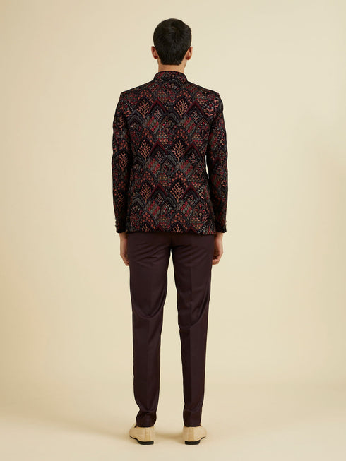 Manyavar Wine Velvet Ensemble Suit Set