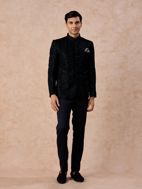 Manyavar Teal Velvet Sensation Jodhpuri Suit
