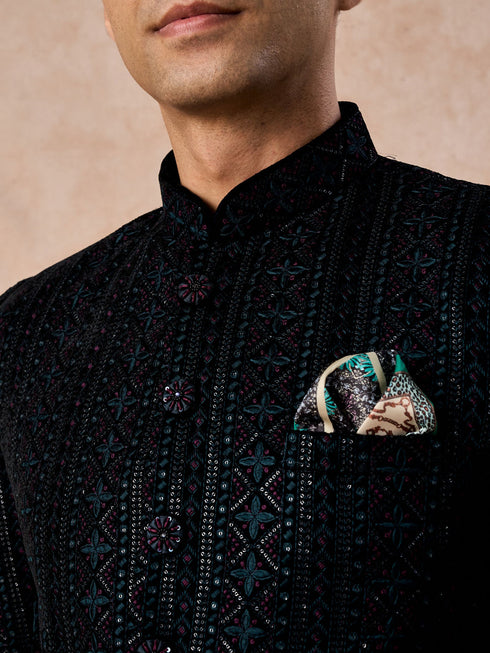 Manyavar Teal Velvet Sensation Jodhpuri Suit