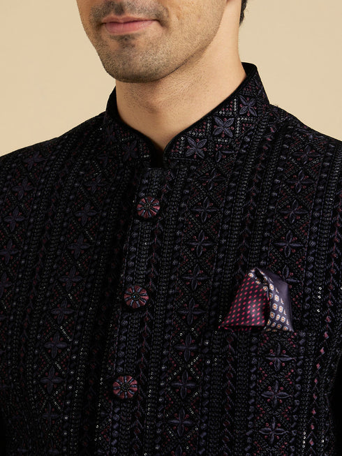 Manyavar Grandeur Velvet Blue Suit Set