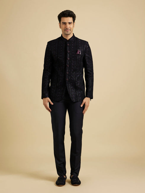 Manyavar Grandeur Velvet Blue Suit Set