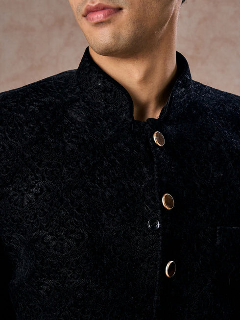 Manyavar Black Velvet Jodhpuri Suit