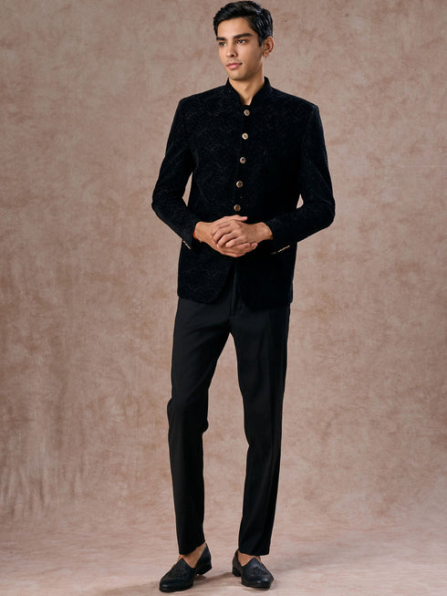 Manyavar Black Velvet Jodhpuri Suit