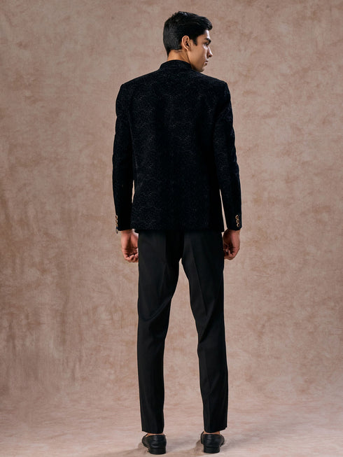 Manyavar Black Velvet Jodhpuri Suit