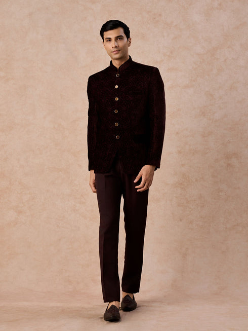 Manyavar Wine Toned Regal Jodhpuri Suit